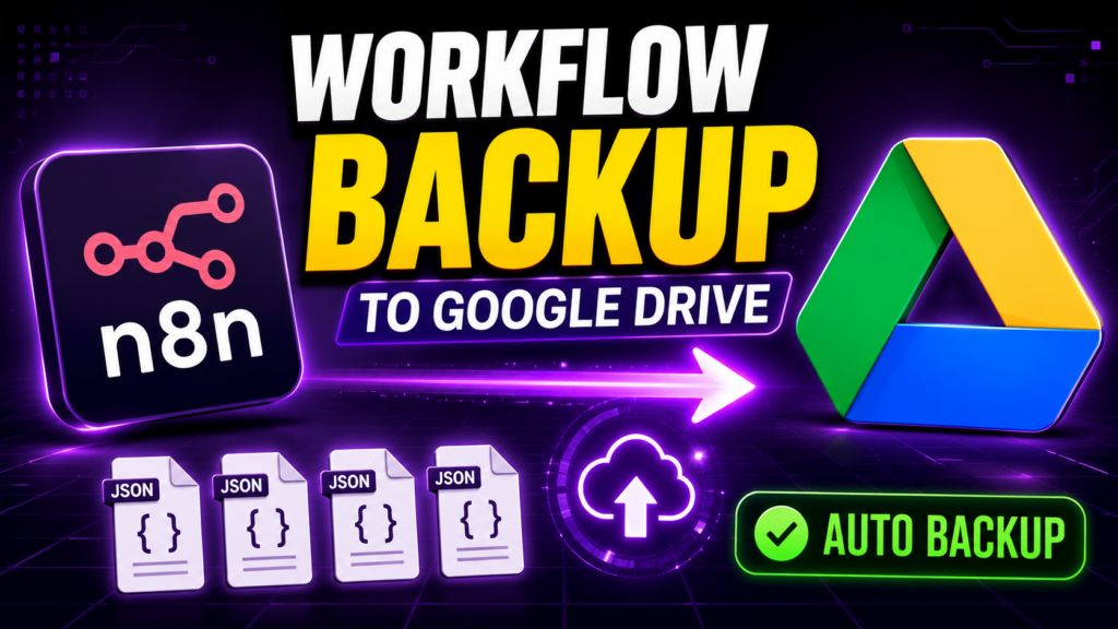 Learn how to Backup All n8n Workflows automatically and save every workflow as a JSON file in Google Drive using n8n API and scheduled automation.